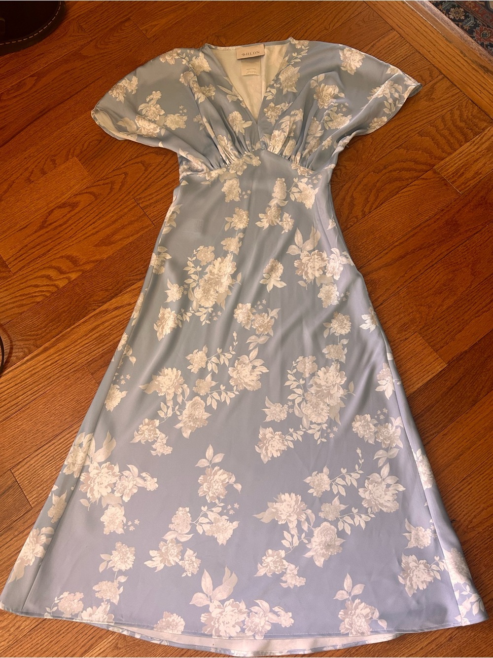 BHLDN Leila Blue Floral Maxi Dress 4 Deep V Flutter Sleeve Bridal Guest Shower - Picture 9 of 16